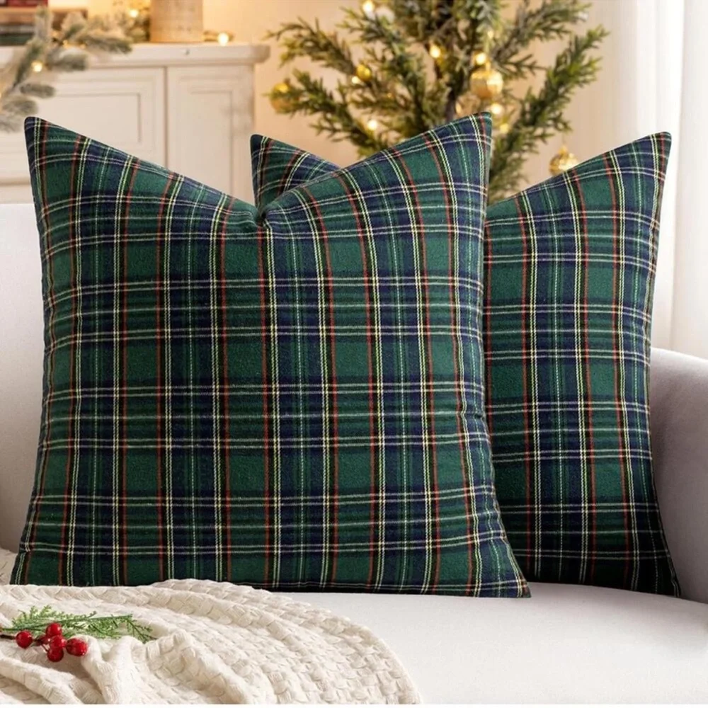 🆕 PB RL Style Tartan Plaid EURO Pillow Covers in  22” x 22” Navy & Green